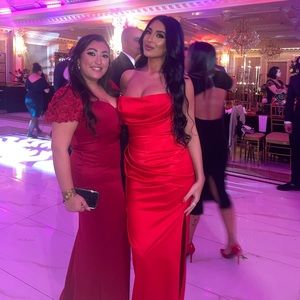 House of Cb maxi red satin dress